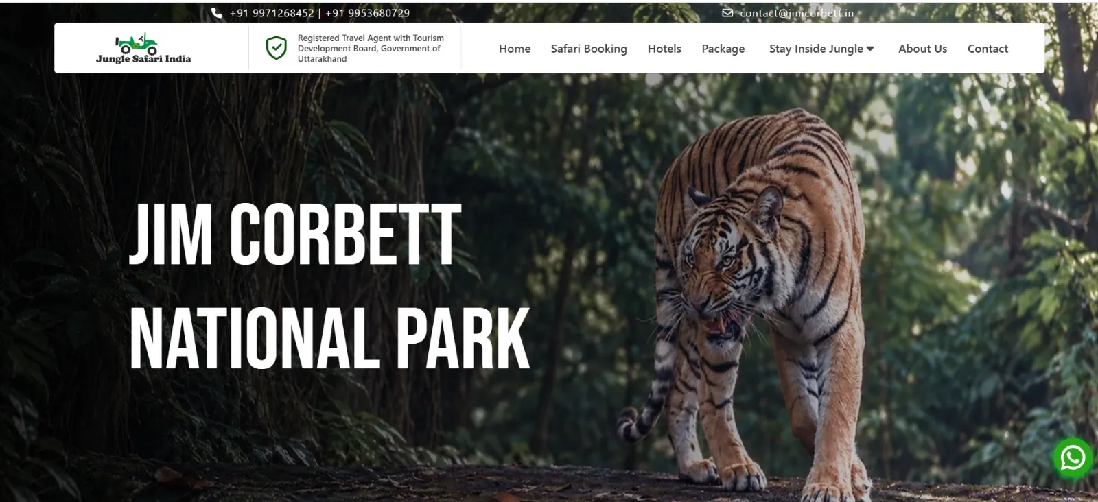 Jim Corbett Safari Website Thumbnail
